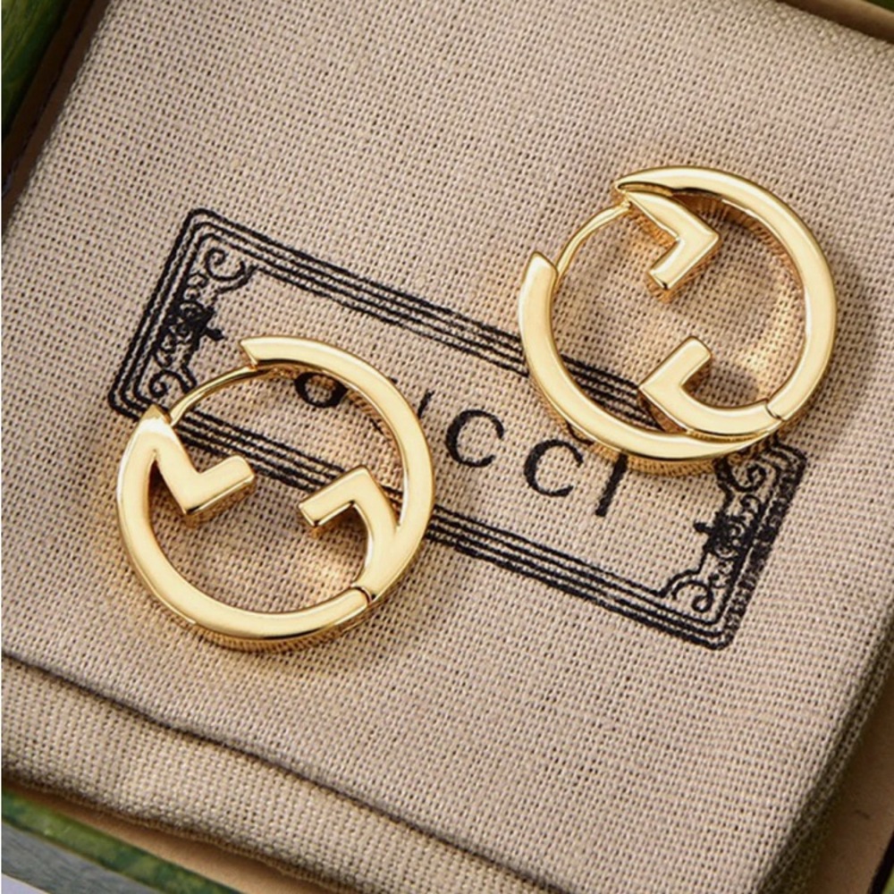 Gold Interlocking GG Hoop Earrings - Picture 2 of 5